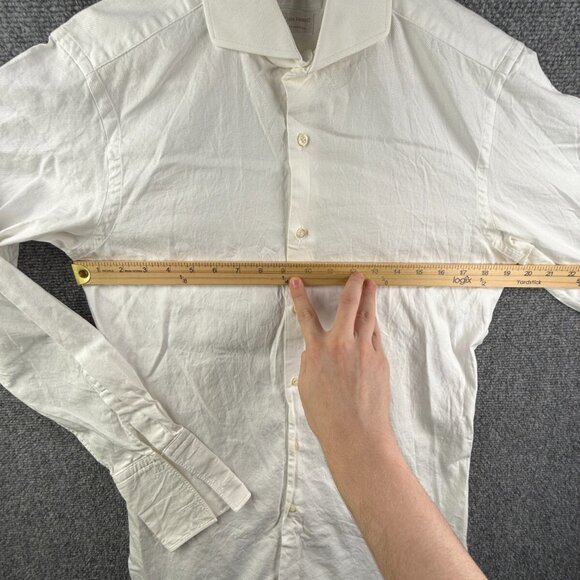 Massimo Dutti White Long Sleeve Button Up Shirt Cutaway Size 15.5 French Cuff - Picture 4 of 16